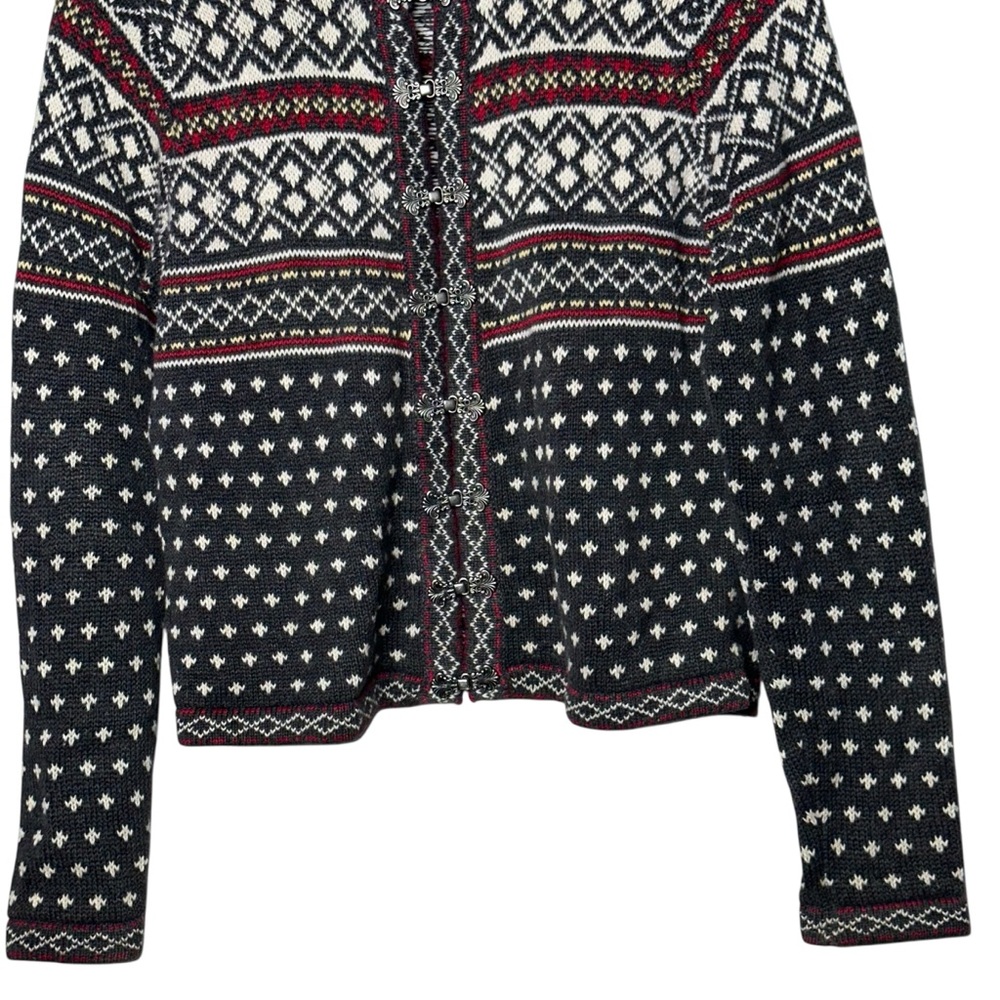 PHD Vintage 80s Ramie Cotton Toggle Scandinavian Fleur De Lis Cardigan Sweater - Picture 5 of 12
